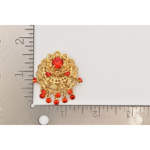 Vintage Dangle Clip On Earrings Coral Rhinestone Crystal Chandelier 1980s BinW - Picture 12 of 12